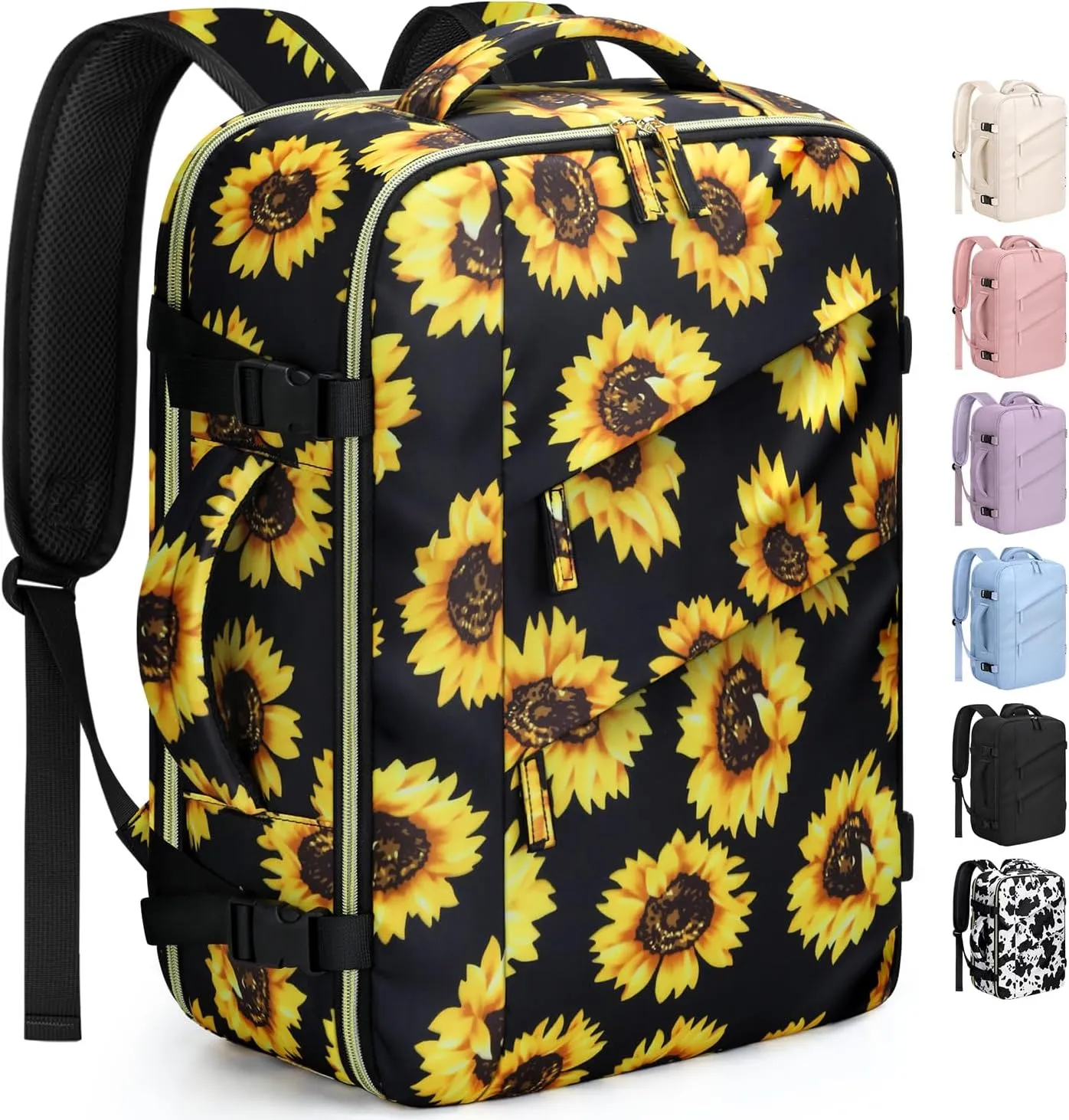 Capolo Travel Backpack for Women Men Waterproof Laptop Backpack Flight Approved Carry On Backpack Overnight Weekender Bag College Bookbag for Business, Work, Traveling Fits 15.6 '' Laptop,Sunflower
