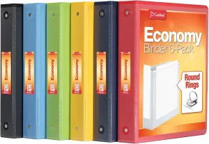 Cardinal 3 Ring Binders, 1.5 Inch, Round Rings, Holds 350 Sheets, ClearVue Presentation View, Non-Stick, Assorted Bright Colors, 6 Pack (79557)