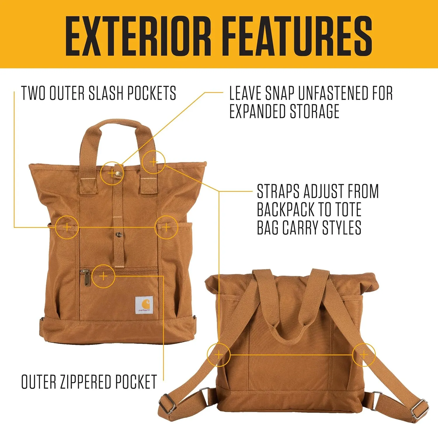 Carhartt, Durable Bag with Adjustable Straps and Laptop Sleeve, Convertible Backpack Tote (Port), One Size
