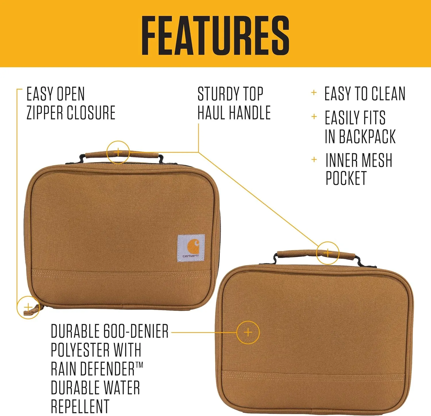 Carhartt Insulated 4-Can Lunch Cooler for Men and Women, Fully Insulated and Water Resistant, Essential Lunch Cooler (Carhartt Brown)