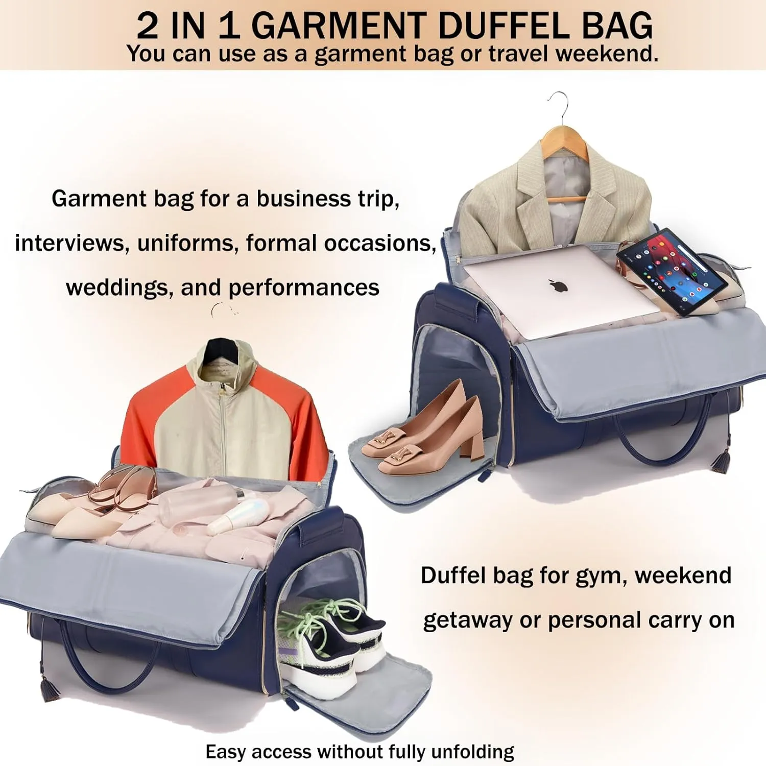 Carry on Garment Bag for Travel Convertible Garment Duffle Bags for Men Women with Shoe Compartment - 2 in 1 Hanging Travel Suitcase Suit