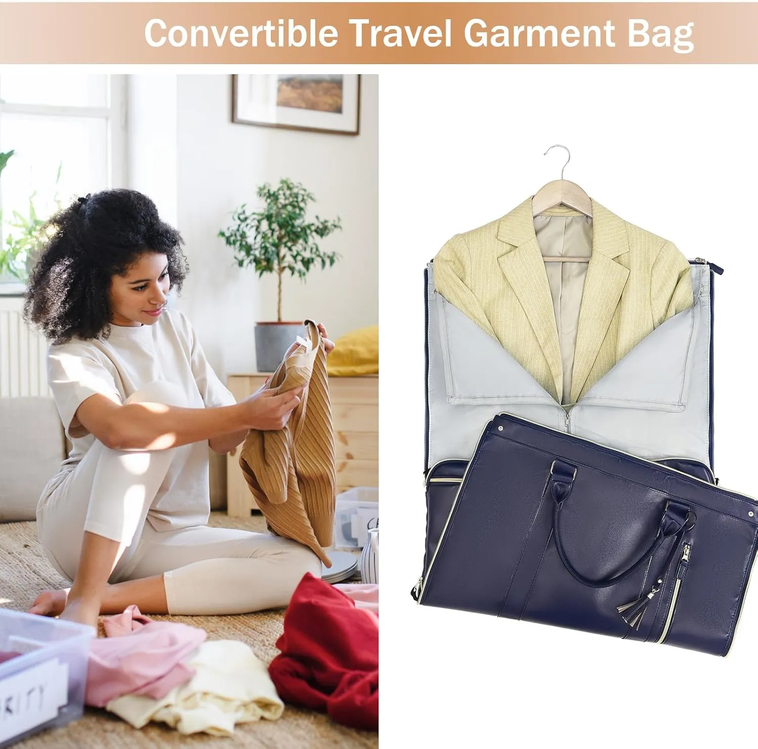 Carry on Garment Bag for Travel Convertible Garment Duffle Bags for Men Women with Shoe Compartment - 2 in 1 Hanging Travel Suitcase Suit