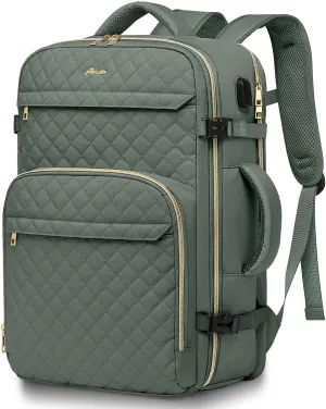 Carry On Women Travel Backpack: TSA Flight Approved Personal Item Backpacks Large 40L Waterproof Luggage Suitcase Backpack Fit 17 Inch Laptop Weekender Overnight Traveling Bag with USB Charge Green