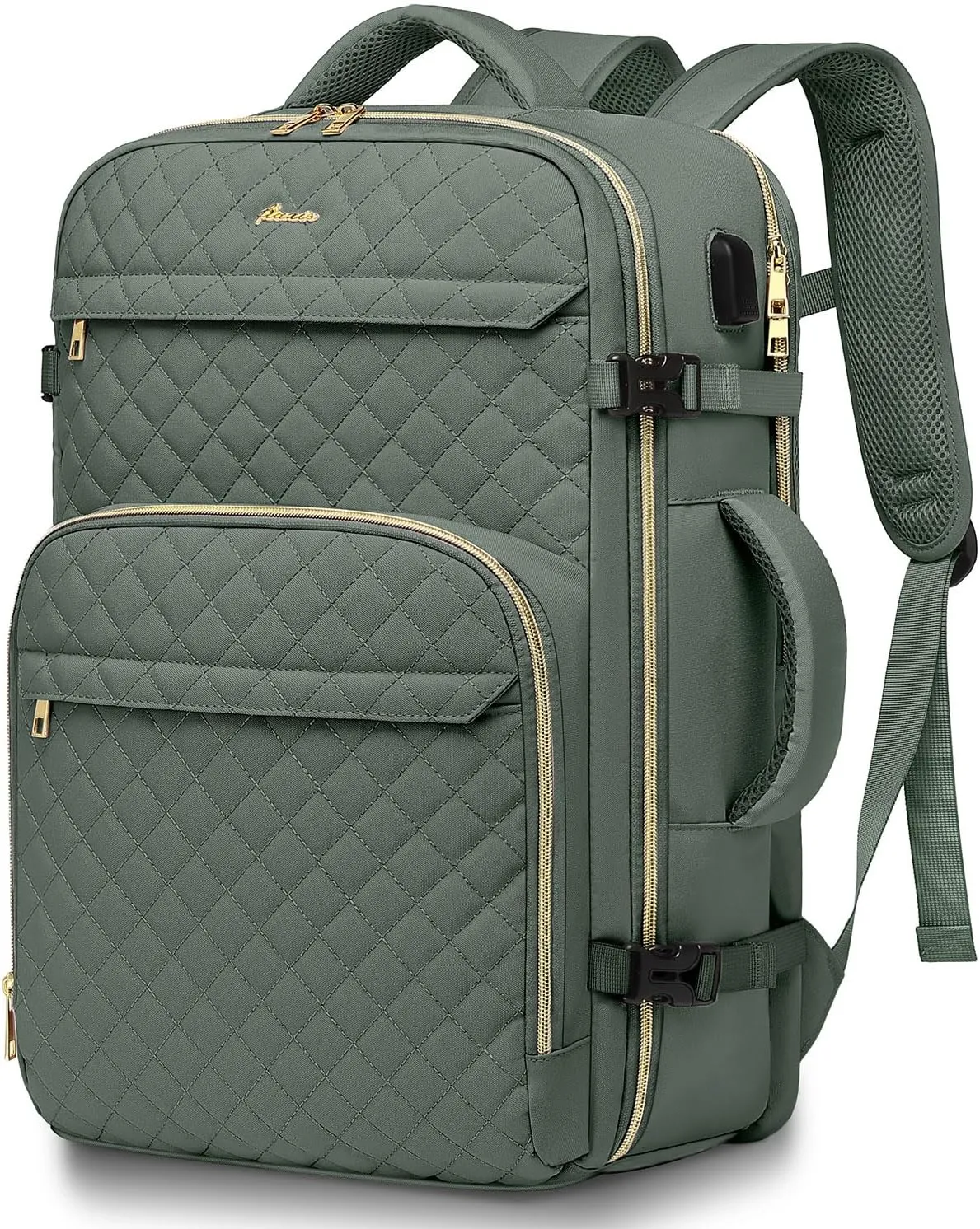 Carry On Women Travel Backpack: TSA Flight Approved Personal Item Backpacks Large 40L Waterproof Luggage Suitcase Backpack Fit 17 Inch Laptop Weekender Overnight Traveling Bag with USB Charge Green