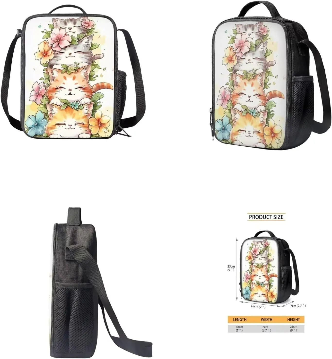 Cartoon Cat Backpack and Lunch Box Set Boys Girls Teens Youth with Water Bottle Bag 4pcs School Bags for Kids 8-12 Lightweight Can Hold Your Small Accessories and Stuffs