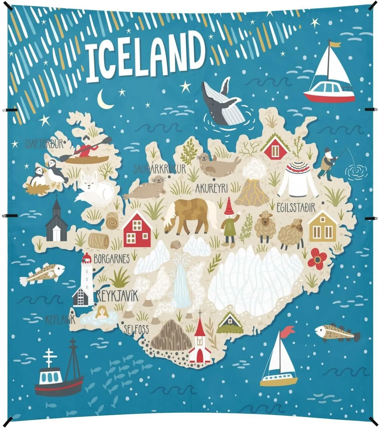 Cartoon Iceland Map Beach Tent Camping Sun Shelters Portable Outdoor Canopy Sun Shade for Camping Trips Fishing Backyard Fun or Picnics Easy Setup with Carrying Bag