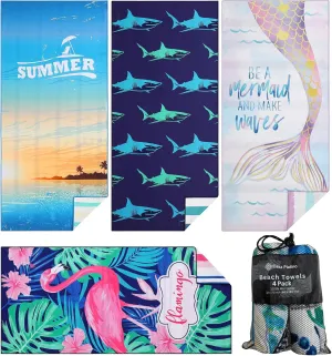 Casa Platino Beach Towel 4 Pack – Extra Large 32"x71" Microfiber Towels Set, Quick Dry Oversized Beach Towel with Sand Free Bag for Travel, Camping, and Pool Days – Barbadose