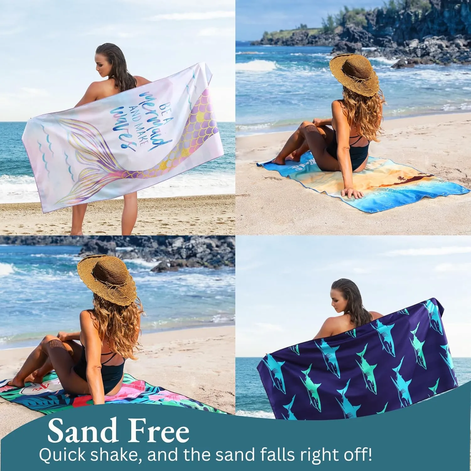 Casa Platino Beach Towel 4 Pack – Extra Large 32"x71" Microfiber Towels Set, Quick Dry Oversized Beach Towel with Sand Free Bag for Travel, Camping, and Pool Days – Barbadose