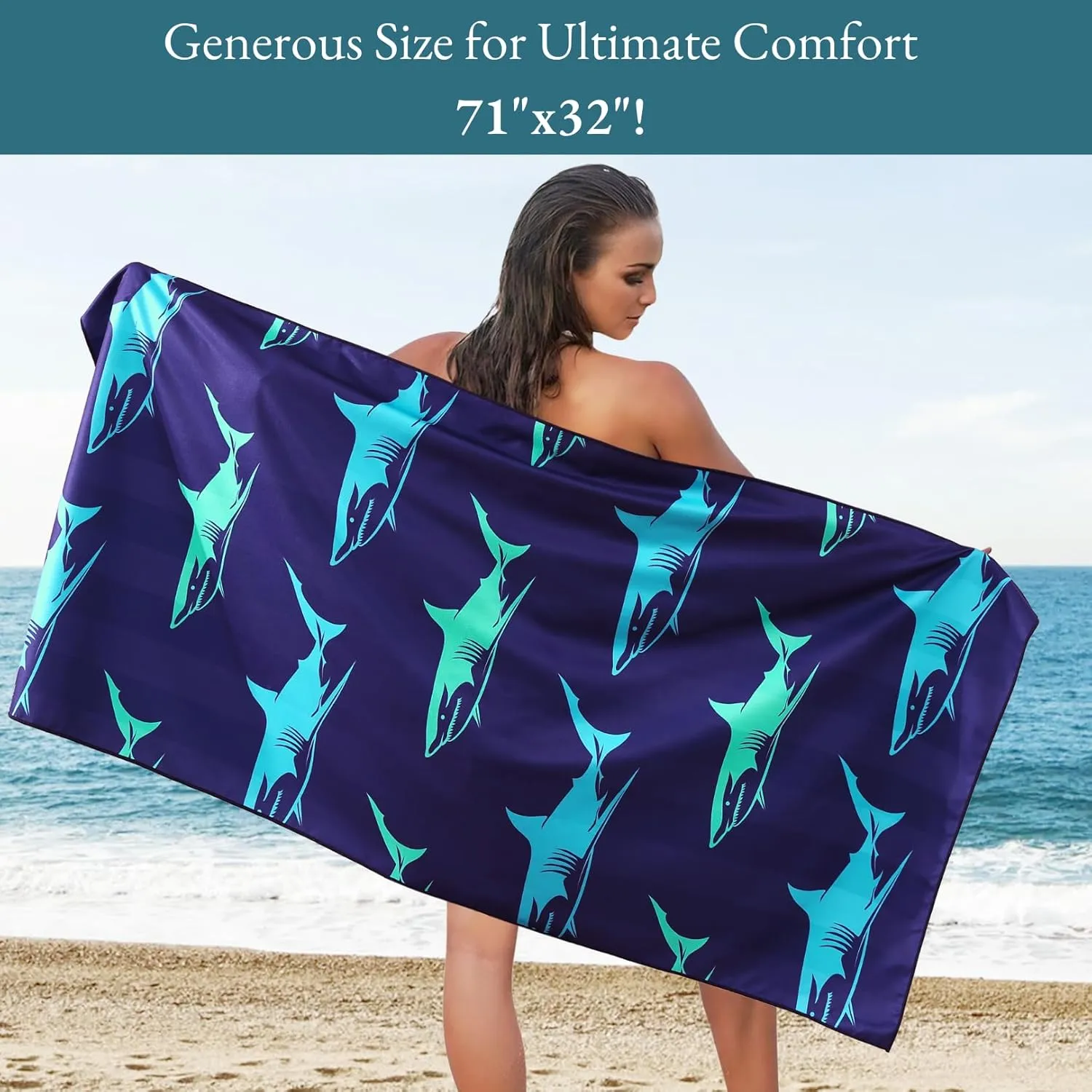 Casa Platino Beach Towel 4 Pack – Extra Large 32"x71" Microfiber Towels Set, Quick Dry Oversized Beach Towel with Sand Free Bag for Travel, Camping, and Pool Days – Barbadose