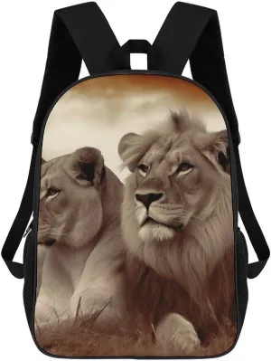 Casual Backpack for Men Women Waterproof Lightweight Daypack Travel Laptop Bag African Lion And Lioness
