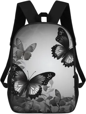 Casual Backpack for Men Women Waterproof Lightweight Daypack Travel Laptop Bag Black Gray Butterflies