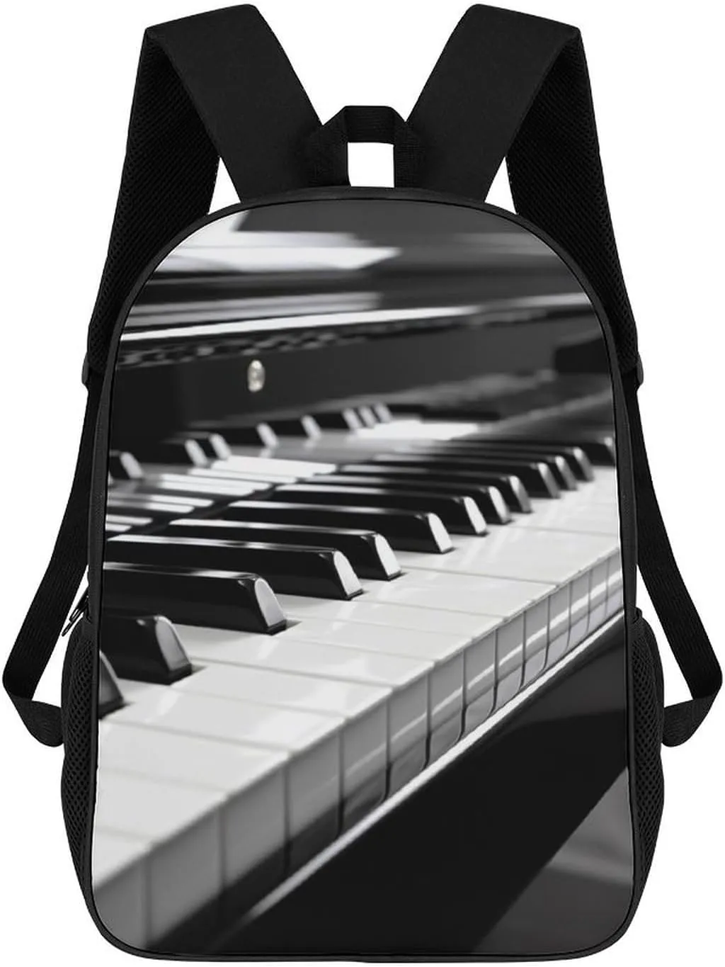 Casual Backpack for Men Women Waterproof Lightweight Daypack Travel Laptop Bag Black White Piano Keyboard
