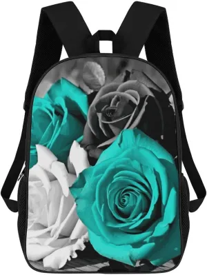 Casual Backpack for Men Women Waterproof Lightweight Daypack Travel Laptop Bag Black White Teal Gray Rose Flowers