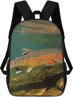 Casual Backpack for Men Women Waterproof Lightweight Daypack Travel Laptop Bag Brook Trout Fly Fishing