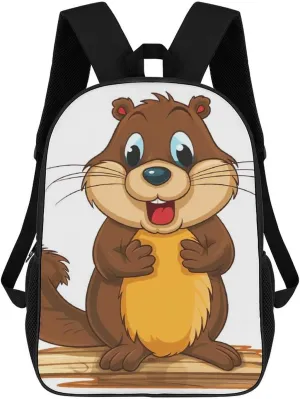Casual Backpack for Men Women Waterproof Lightweight Daypack Travel Laptop Bag Cartoon Animated Beaver
