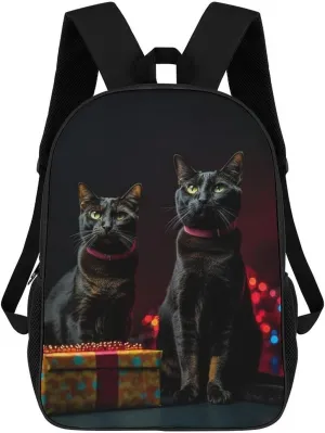 Casual Backpack for Men Women Waterproof Lightweight Daypack Travel Laptop Bag Cat Sitting on Gift Box