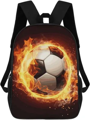 Casual Backpack for Men Women Waterproof Lightweight Daypack Travel Laptop Bag Fire Soccer Ball