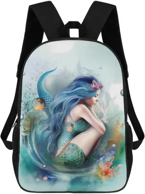 Casual Backpack for Men Women Waterproof Lightweight Daypack Travel Laptop Bag Mermaid