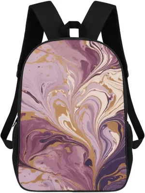Casual Backpack for Men Women Waterproof Lightweight Daypack Travel Laptop Bag Purple And Gold Marble