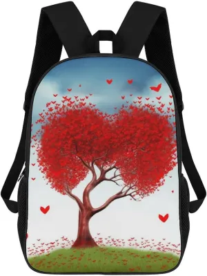 Casual Backpack for Men Women Waterproof Lightweight Daypack Travel Laptop Bag Red Hart with Tree