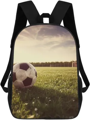 Casual Backpack for Men Women Waterproof Lightweight Daypack Travel Laptop Bag Soccer Ball on A Field