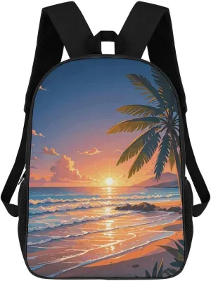 Casual Backpack for Men Women Waterproof Lightweight Daypack Travel Laptop Bag Tropical Beach Palm Tree