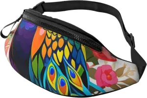 Casual Colorful Peacock Printed Fanny Pack,Crossbody Fanny packs for women Men Waist Bag for Running Travel