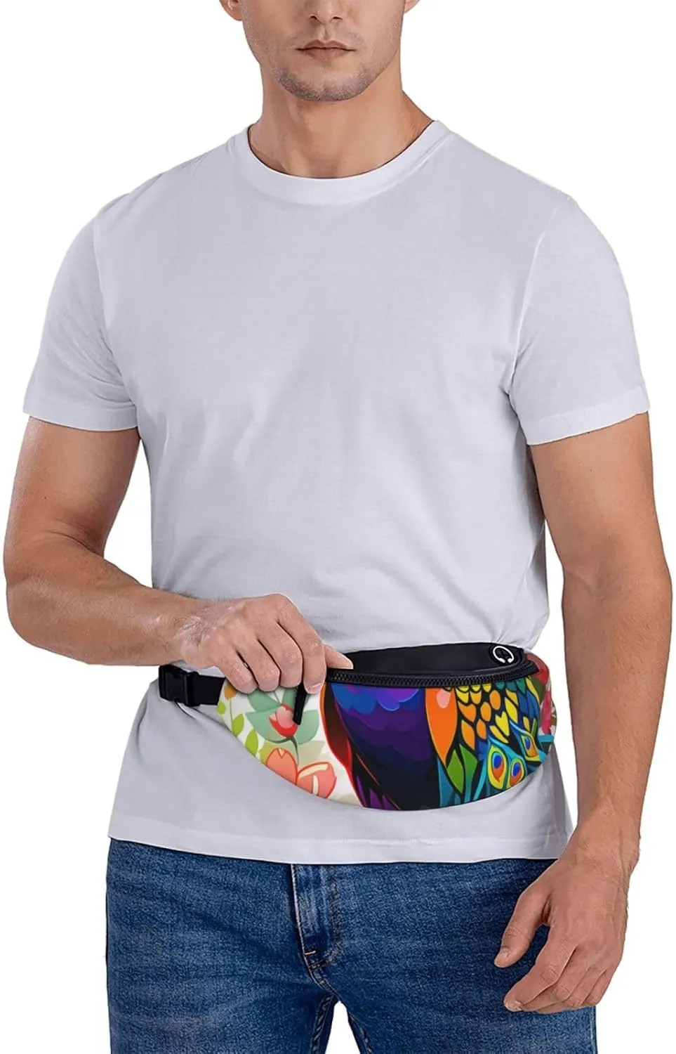 Casual Colorful Peacock Printed Fanny Pack,Crossbody Fanny packs for women Men Waist Bag for Running Travel