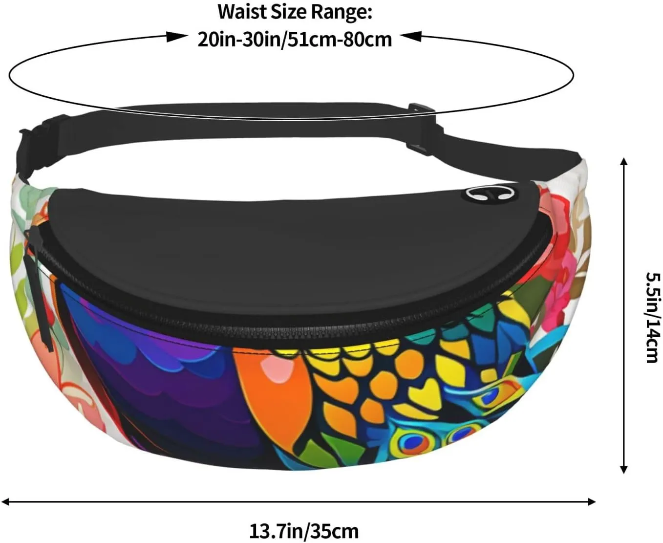 Casual Colorful Peacock Printed Fanny Pack,Crossbody Fanny packs for women Men Waist Bag for Running Travel