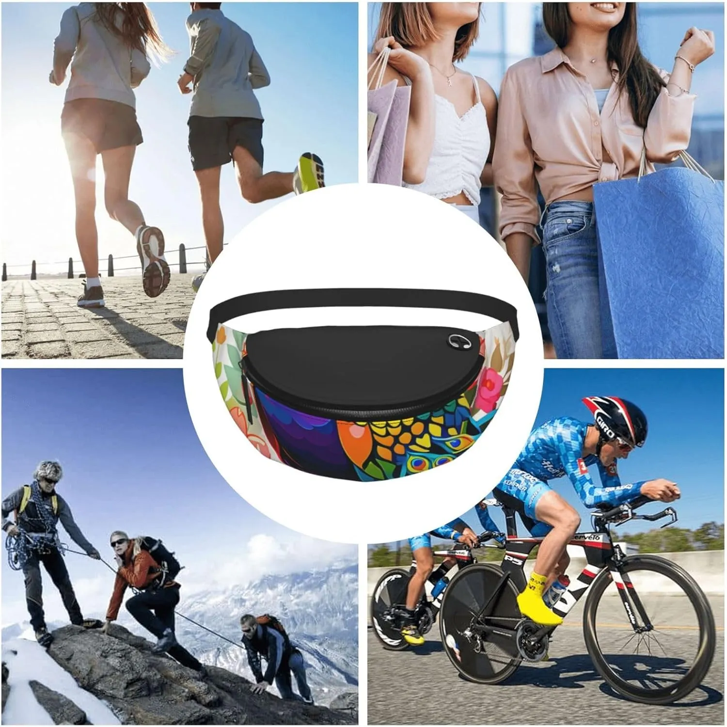 Casual Colorful Peacock Printed Fanny Pack,Crossbody Fanny packs for women Men Waist Bag for Running Travel