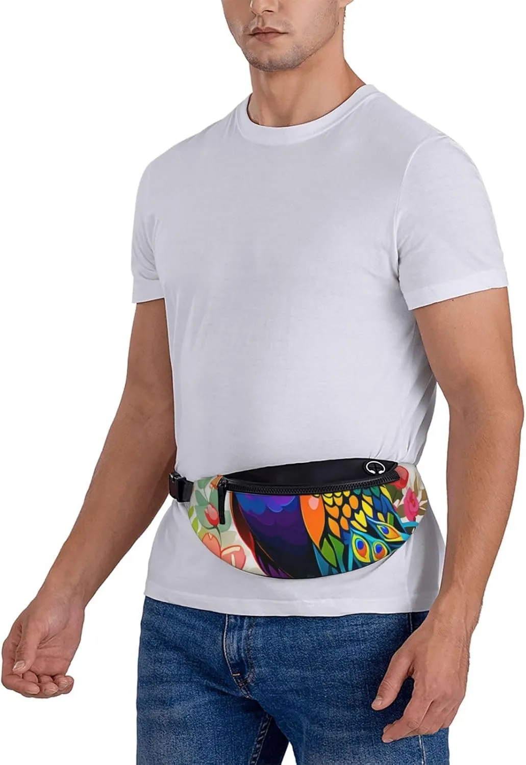 Casual Colorful Peacock Printed Fanny Pack,Crossbody Fanny packs for women Men Waist Bag for Running Travel