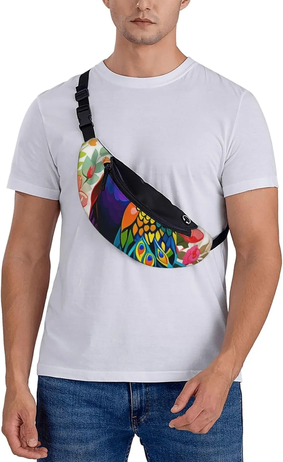 Casual Colorful Peacock Printed Fanny Pack,Crossbody Fanny packs for women Men Waist Bag for Running Travel