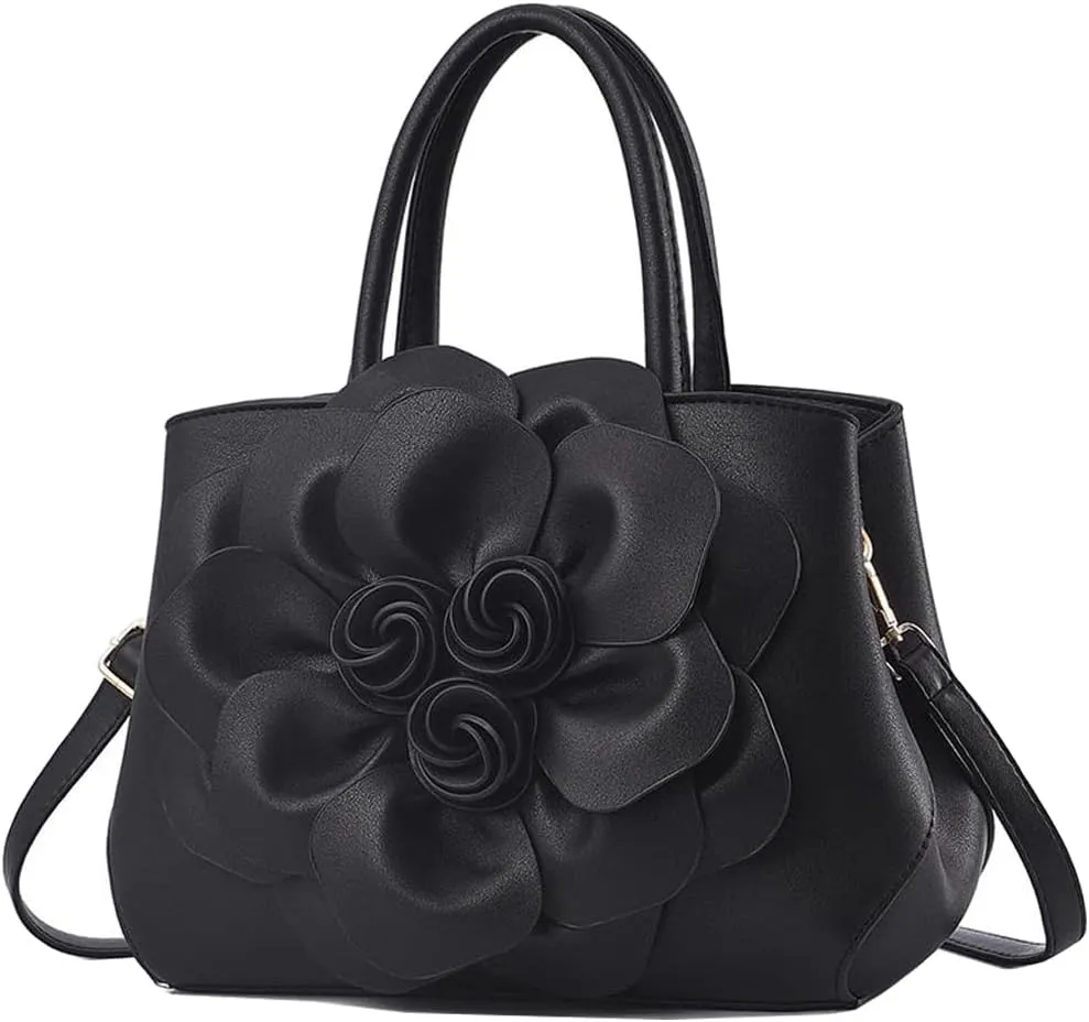 Cayla 3D Floral Handbags Purses for Women Top Handle Handbag PU Leather Satchel Shoulder Crossbody Bags Ladies Evening Bag