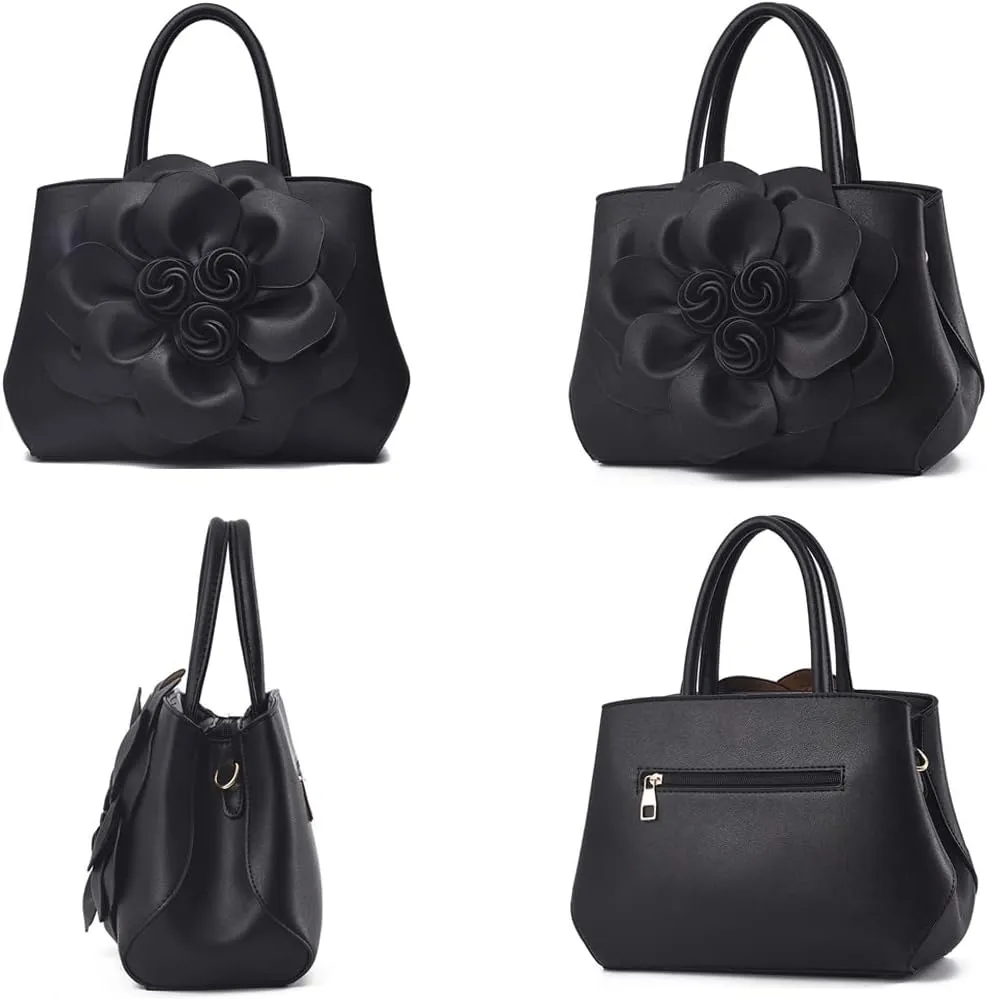 Cayla 3D Floral Handbags Purses for Women Top Handle Handbag PU Leather Satchel Shoulder Crossbody Bags Ladies Evening Bag