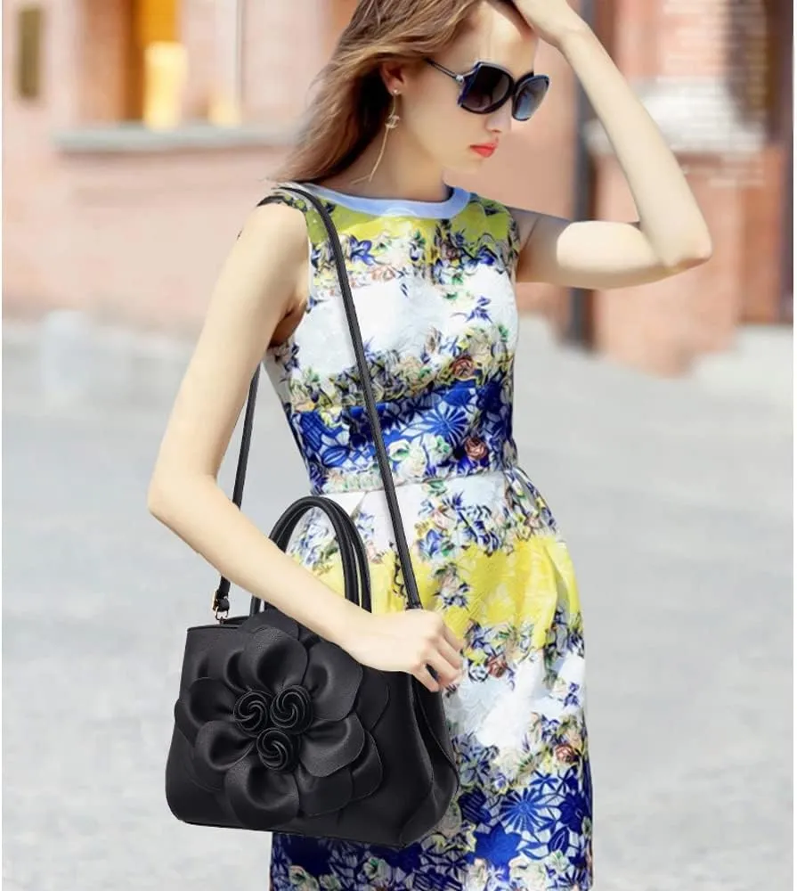 Cayla 3D Floral Handbags Purses for Women Top Handle Handbag PU Leather Satchel Shoulder Crossbody Bags Ladies Evening Bag