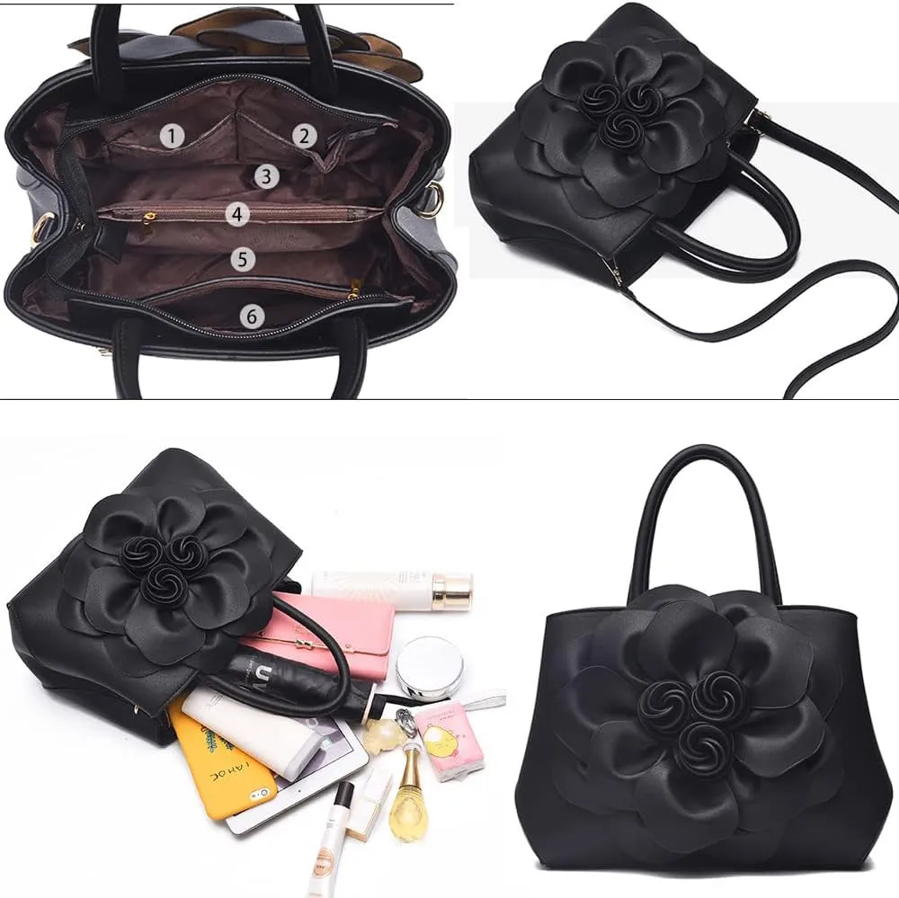 Cayla 3D Floral Handbags Purses for Women Top Handle Handbag PU Leather Satchel Shoulder Crossbody Bags Ladies Evening Bag