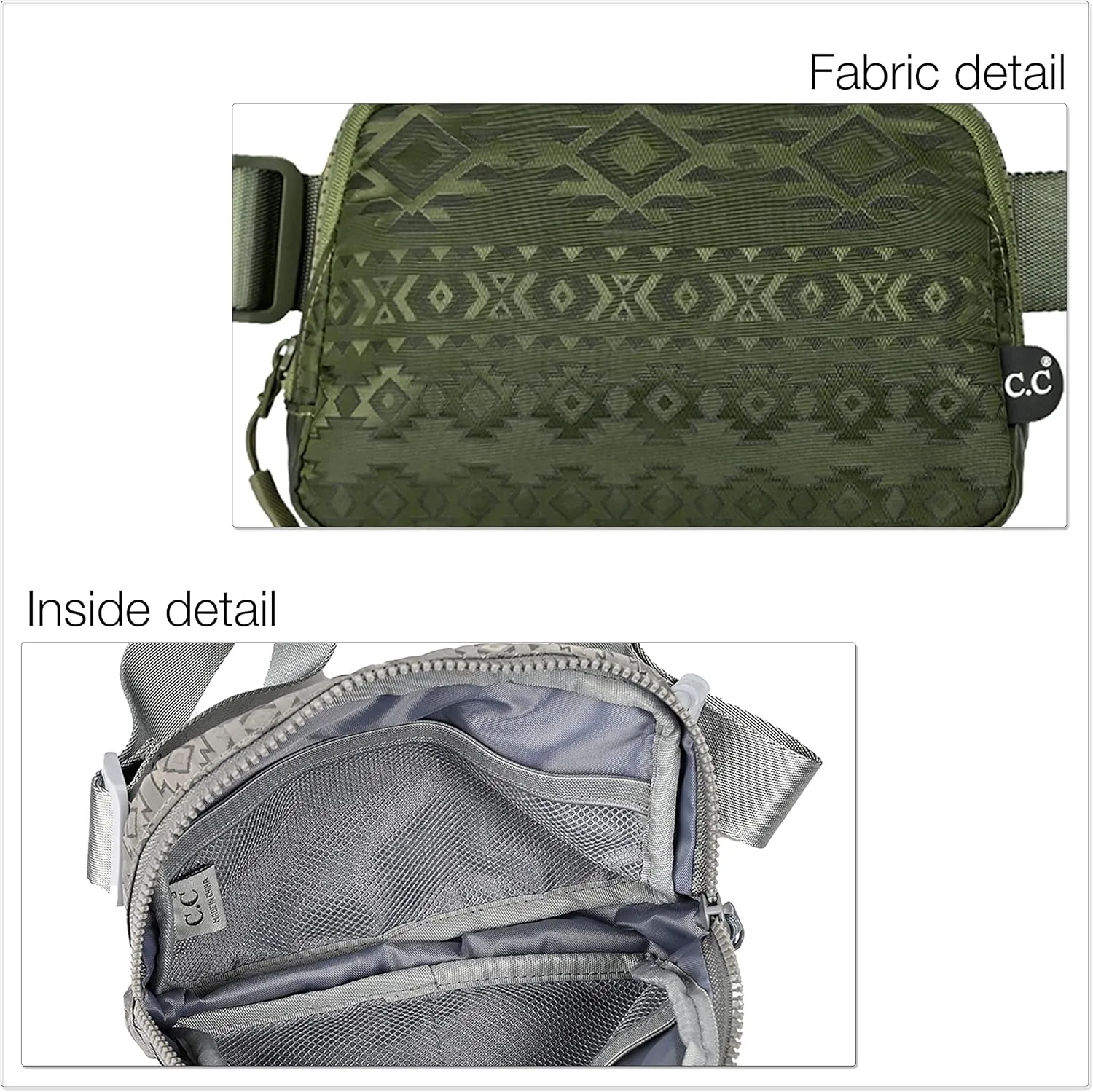 C.C Aztec Pattern Belt Bag - Fanny Pack & Crossbody Bag for Women - Fashion Waist Pack with Adjustable Strap - Gifts (Aztec Pattern - black)