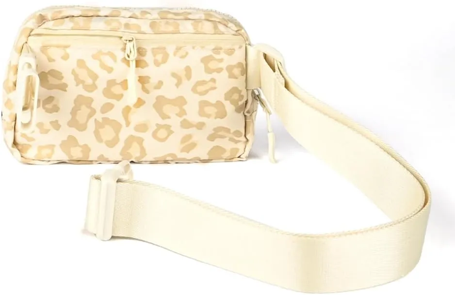 C.C Leopard Pattern Belt Bag - Women's Fanny Pack & Crossbody Bag with Adjustable Strap - Beige