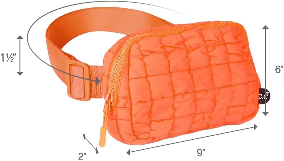 C.C Quilted Puffer Fanny Pack For Women Unisex - Daily Waist Crossbody Belt bag With Adjustable Strap (Orange)