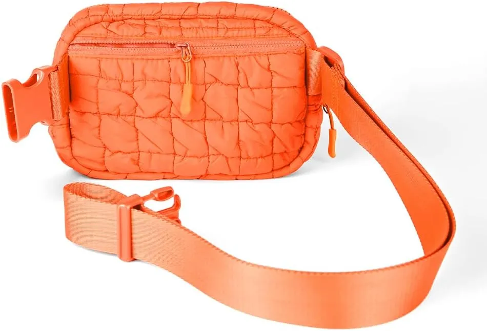 C.C Quilted Puffer Fanny Pack For Women Unisex - Daily Waist Crossbody Belt bag With Adjustable Strap (Orange)