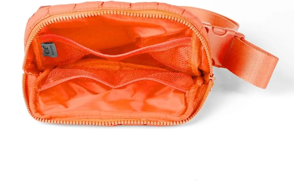 C.C Quilted Puffer Fanny Pack For Women Unisex - Daily Waist Crossbody Belt bag With Adjustable Strap (Orange)