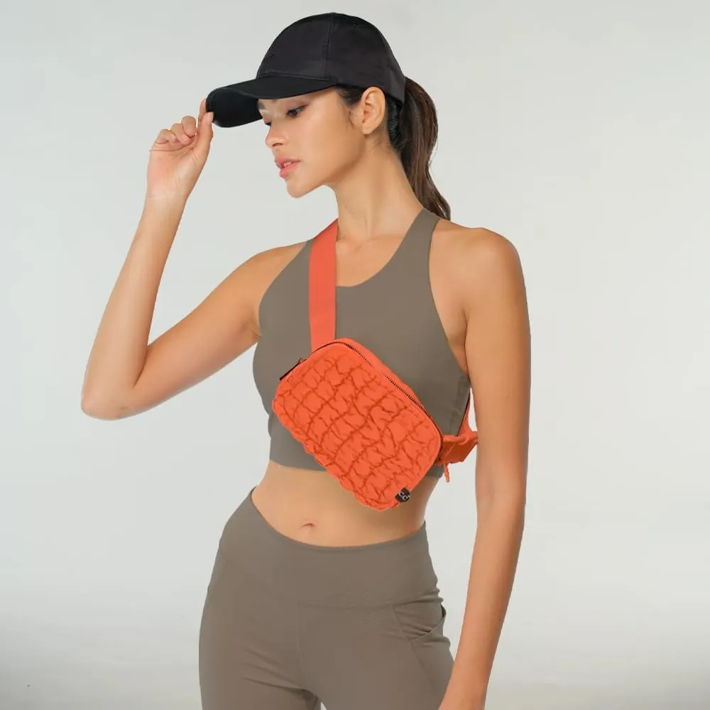 C.C Quilted Puffer Fanny Pack For Women Unisex - Daily Waist Crossbody Belt bag With Adjustable Strap (Orange)