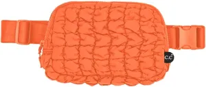 C.C Quilted Puffer Fanny Pack For Women Unisex - Daily Waist Crossbody Belt bag With Adjustable Strap (Orange)