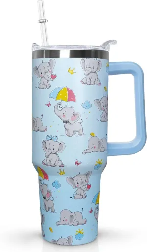 Ceovfoi 40 Oz Elephant Tumbler with Handle Lid and Straw, Insulated Drinking Cup with Handle and Straw, Elephant Gifts for Women, Mom, Daughter, Girlfriend, Teenage Girls, Bridesmaid