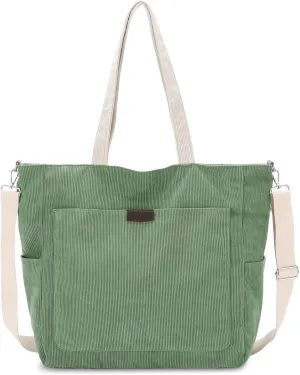 Chase Chic Corduroy Tote Bag for Women, Large Lightweight Shoulder Work Tote Crossbody Handbag for Girls