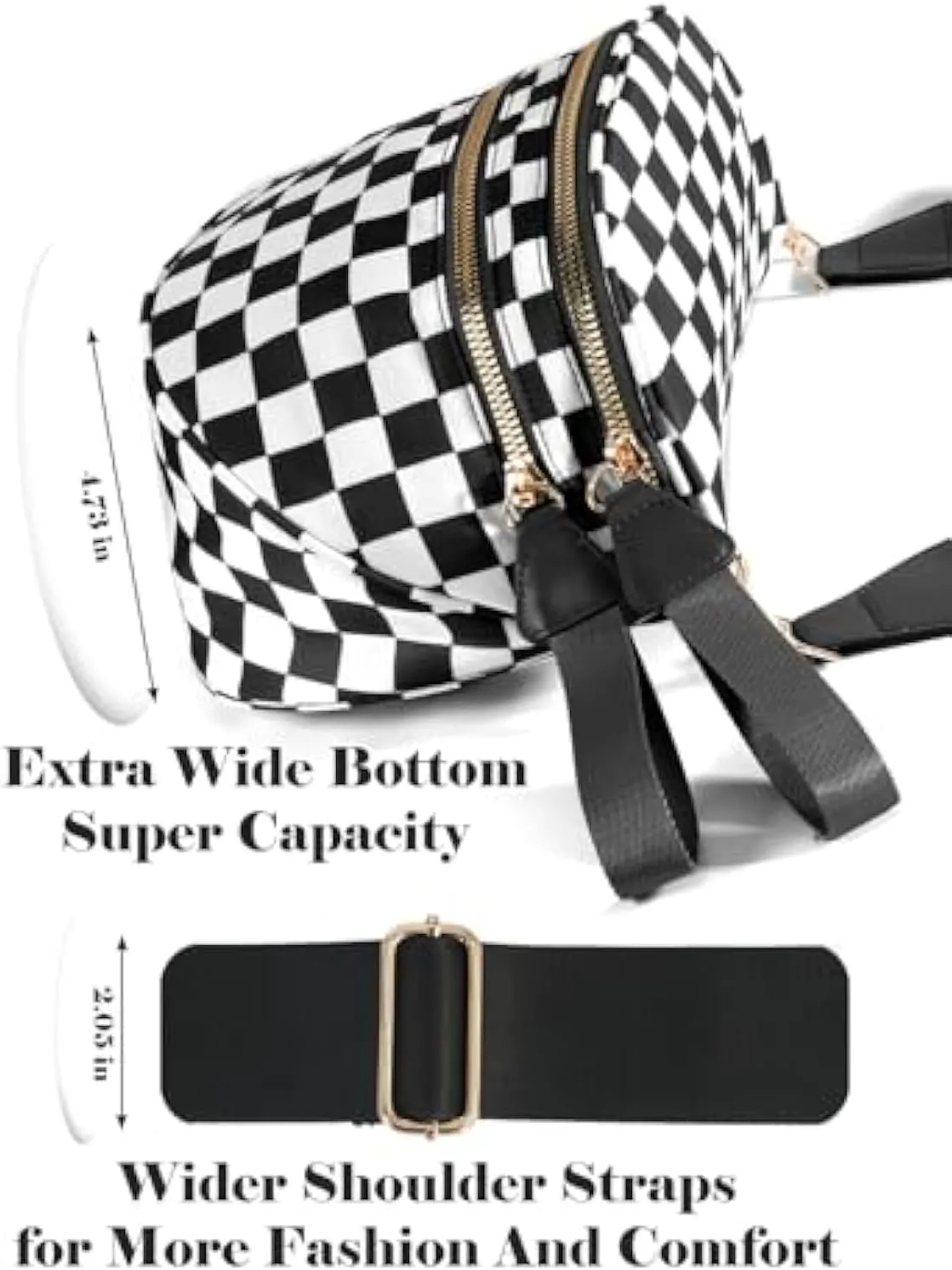 Checkered Bum Bag Crossbody, Black and White Checkered Crossbody Bag, Fanny Pack for Women with Adjustable Strap (D)