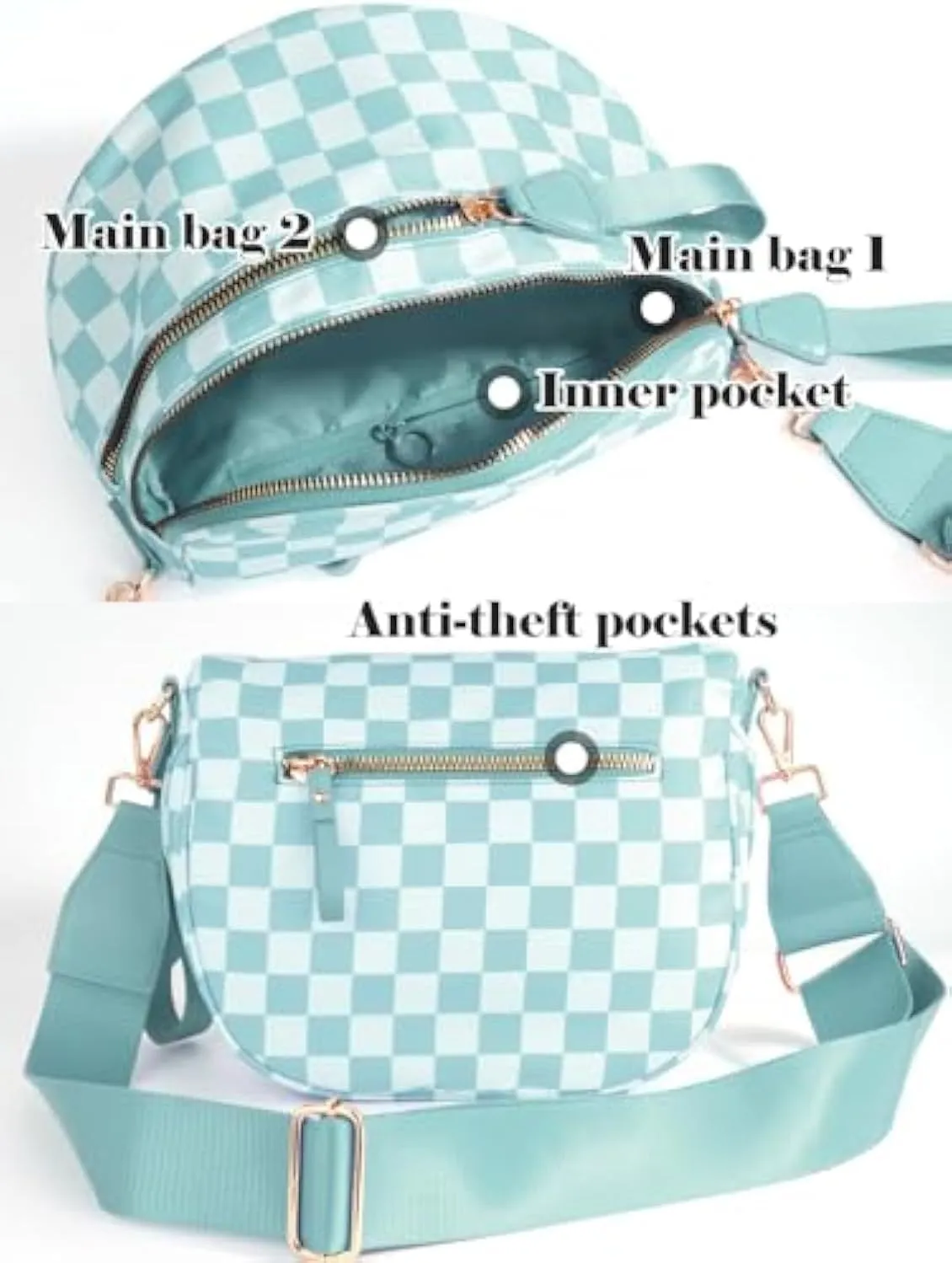 Checkered Bum Bag Crossbody, Black and White Checkered Crossbody Bag, Fanny Pack for Women with Adjustable Strap (D)
