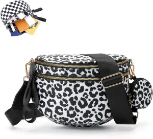 Checkered Bum Bag Crossbody, Black and White Checkered Crossbody Bag, Fanny Pack for Women with Adjustable Strap (D)