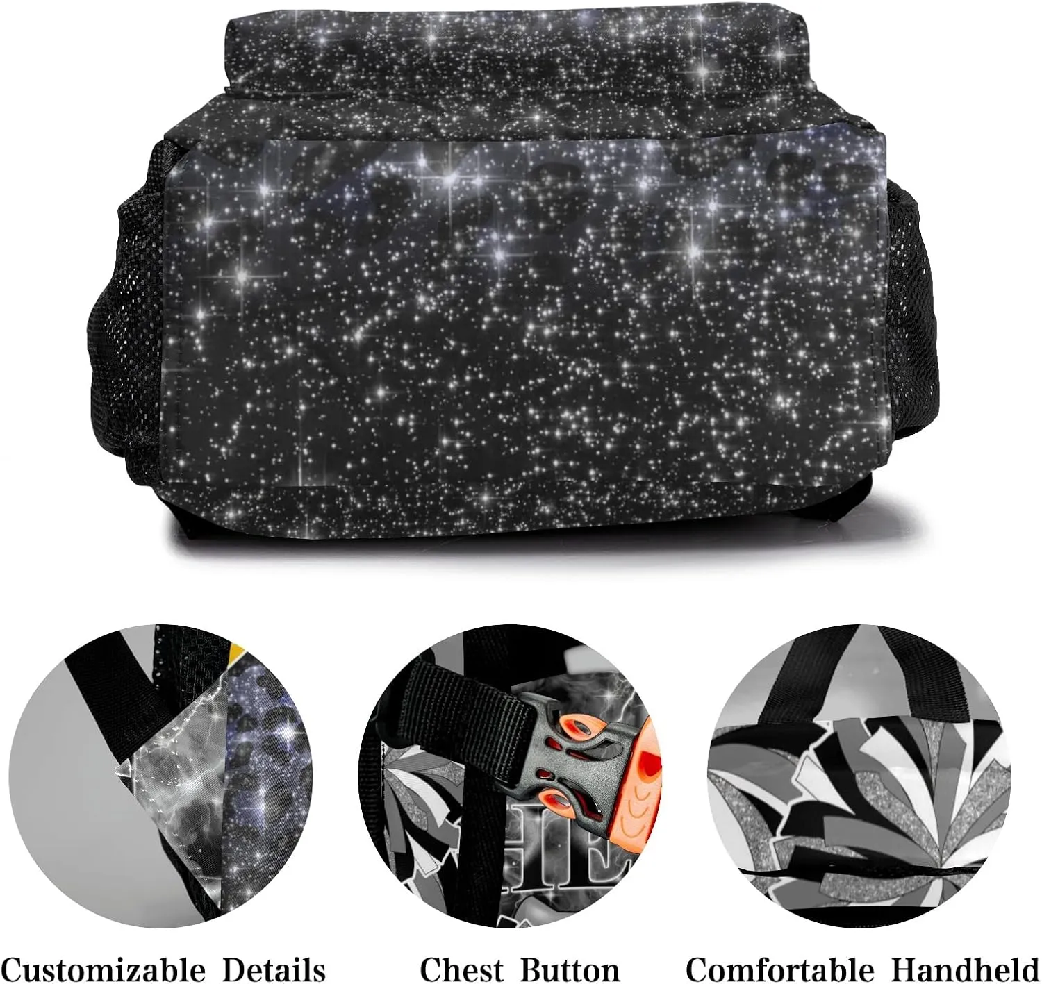Cheerleader Bags Cheer Backpack School Backpack Customized Casual Bookbags for Gift(Grey Black Gold)