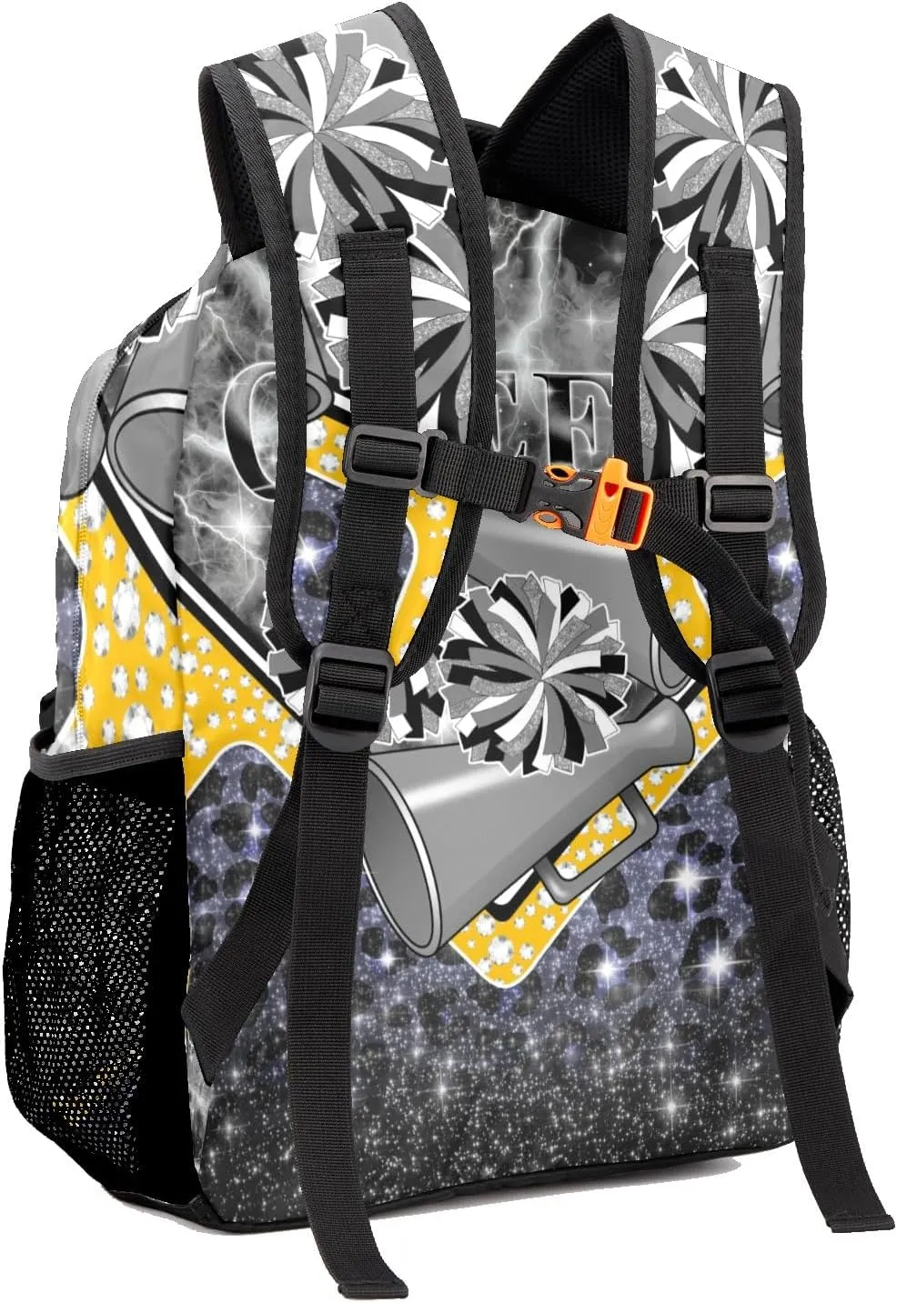 Cheerleader Bags Cheer Backpack School Backpack Customized Casual Bookbags for Gift(Grey Black Gold)